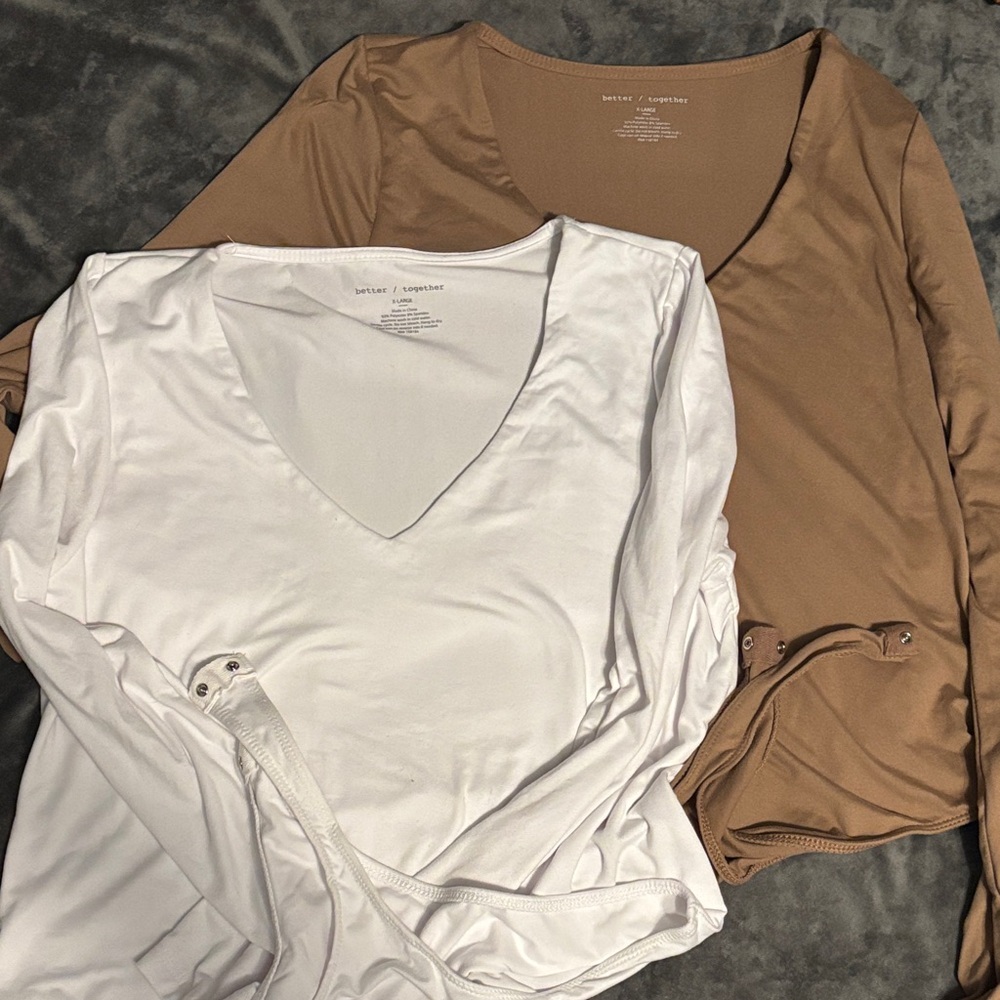 Elegant V-Neck Bodysuits in White and Tan